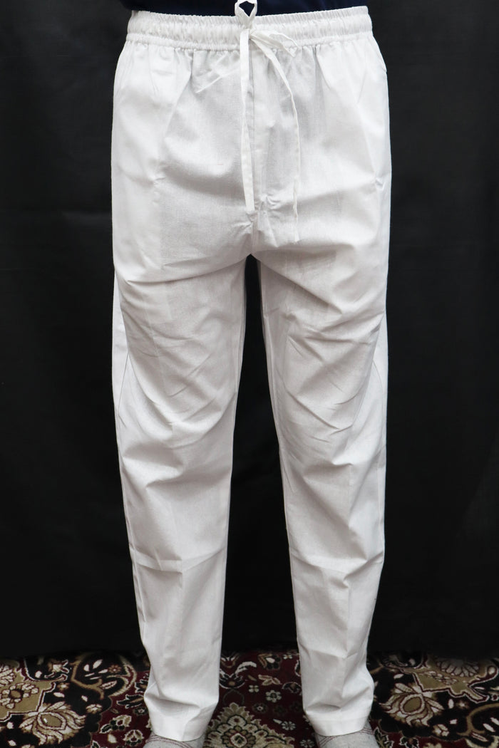 Men’s White Cotton Full Elastic Pajama – Comfortable Ethnic Bottom Wear