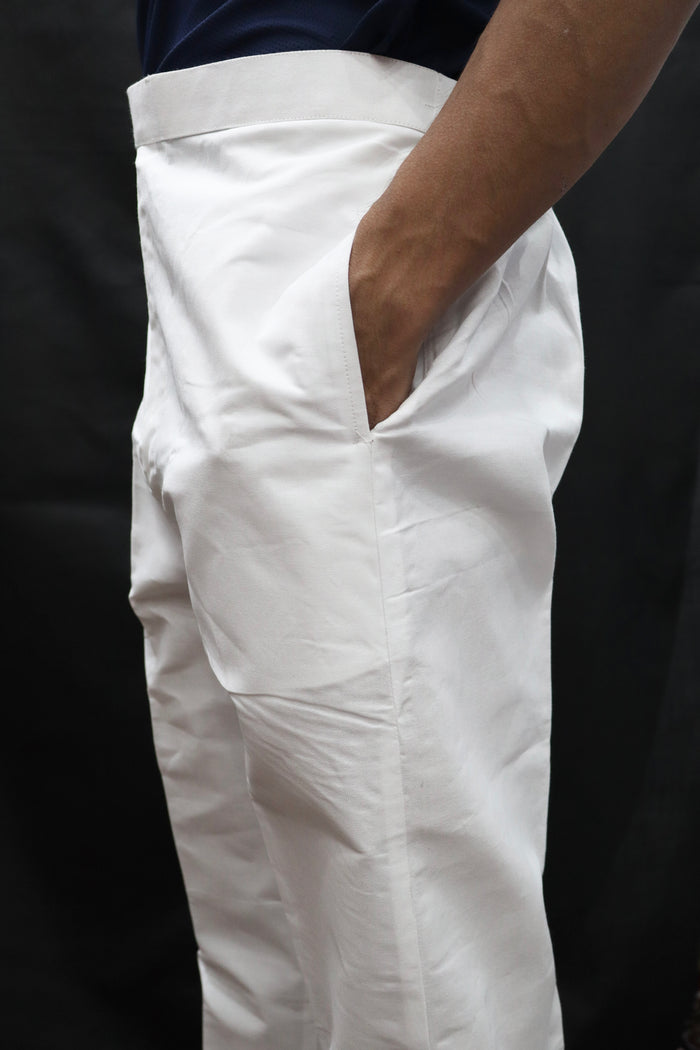 Men’s White Cotton Pant Style Pajama – Half Elastic Back & Front Belt Design