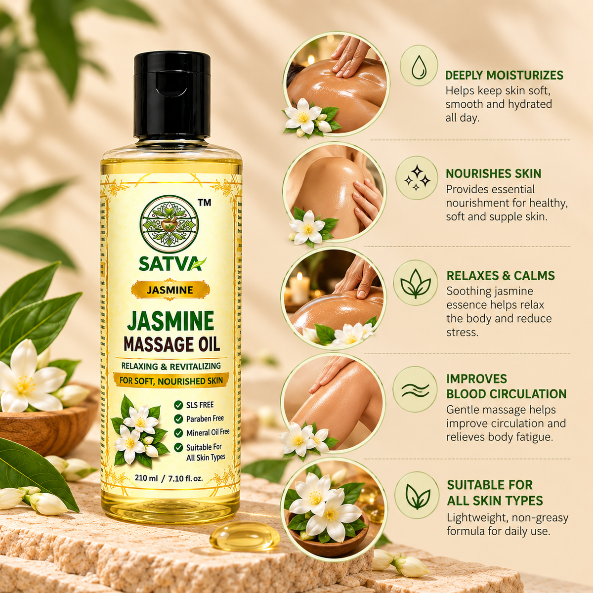 SATVA Jasmine Body Massage Oil 210ml Product Benefits