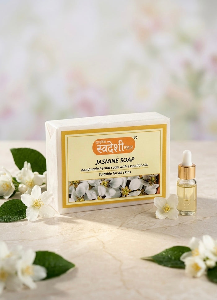 Adhunik Swadeshi Bhandar Jasmine Soap – Handmade Herbal Bath Bar with Essential Oils for Soft & Fragrant Skin(125g)