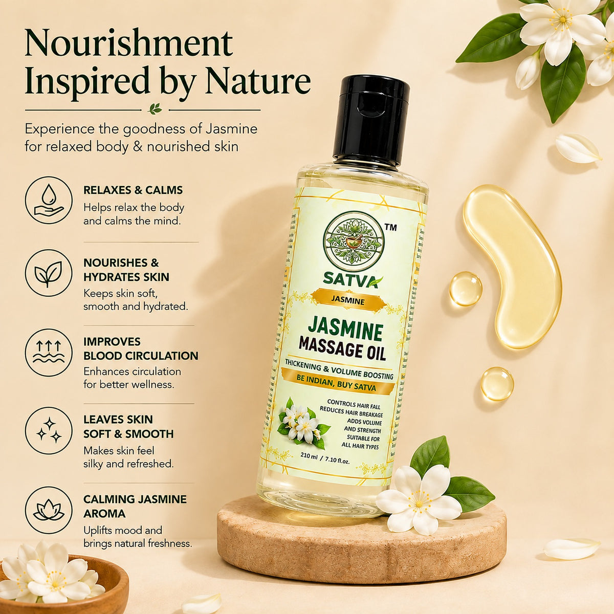 SATVA Jasmine Body Massage Oil for Relaxing Massage Care