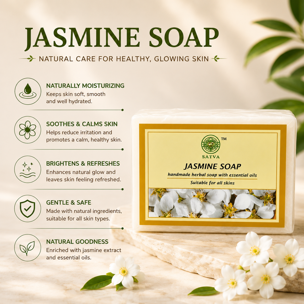 Handmade Jasmine Soap for Fresh and Soft Skin