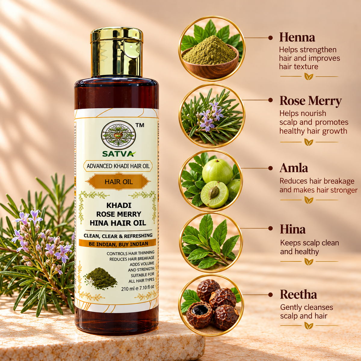 SATVA Khadi Rose Merry Hina Hair Oil Key Features and Benefits