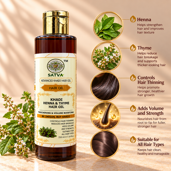 SATVA Khadi Henna & Thyme Hair Oil – 210ml | Advanced Khadi Hair Oil