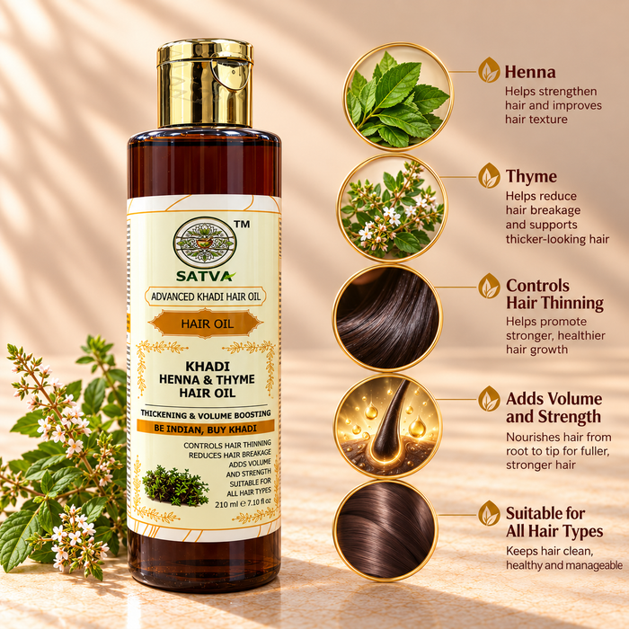 SATVA Khadi Henna & Thyme Hair Oil – 210ml | Advanced Khadi Hair Oil