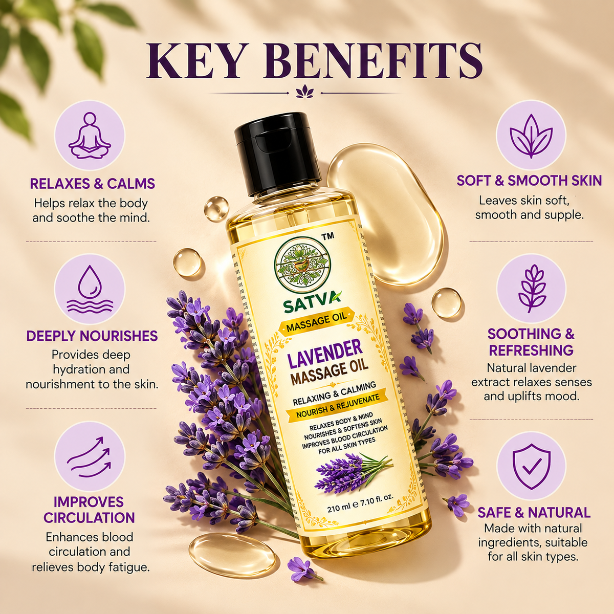 SATVA Lavender Body Massage Oil for Relaxing and Calming Care