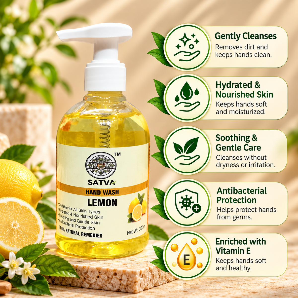 SATVA Lemon Hand Wash with Hydrating and Nourishing Care