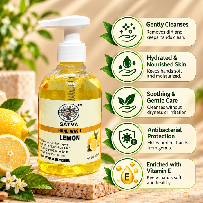 SATVA Lemon Hand Wash – Hydrating & Gentle Hand Cleanser, 300ml