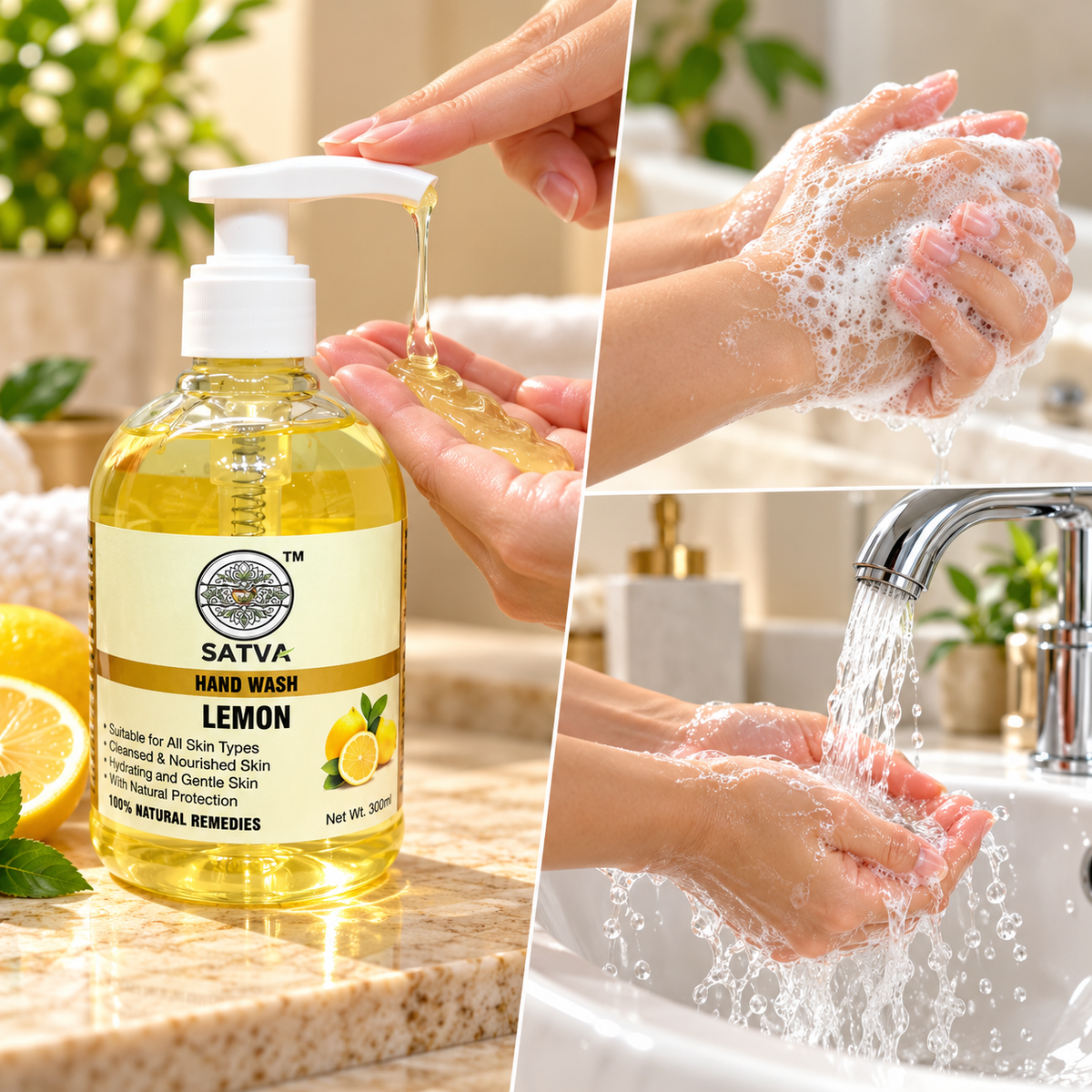 SATVA Lemon Liquid Hand Wash for Gentle Everyday Cleansing