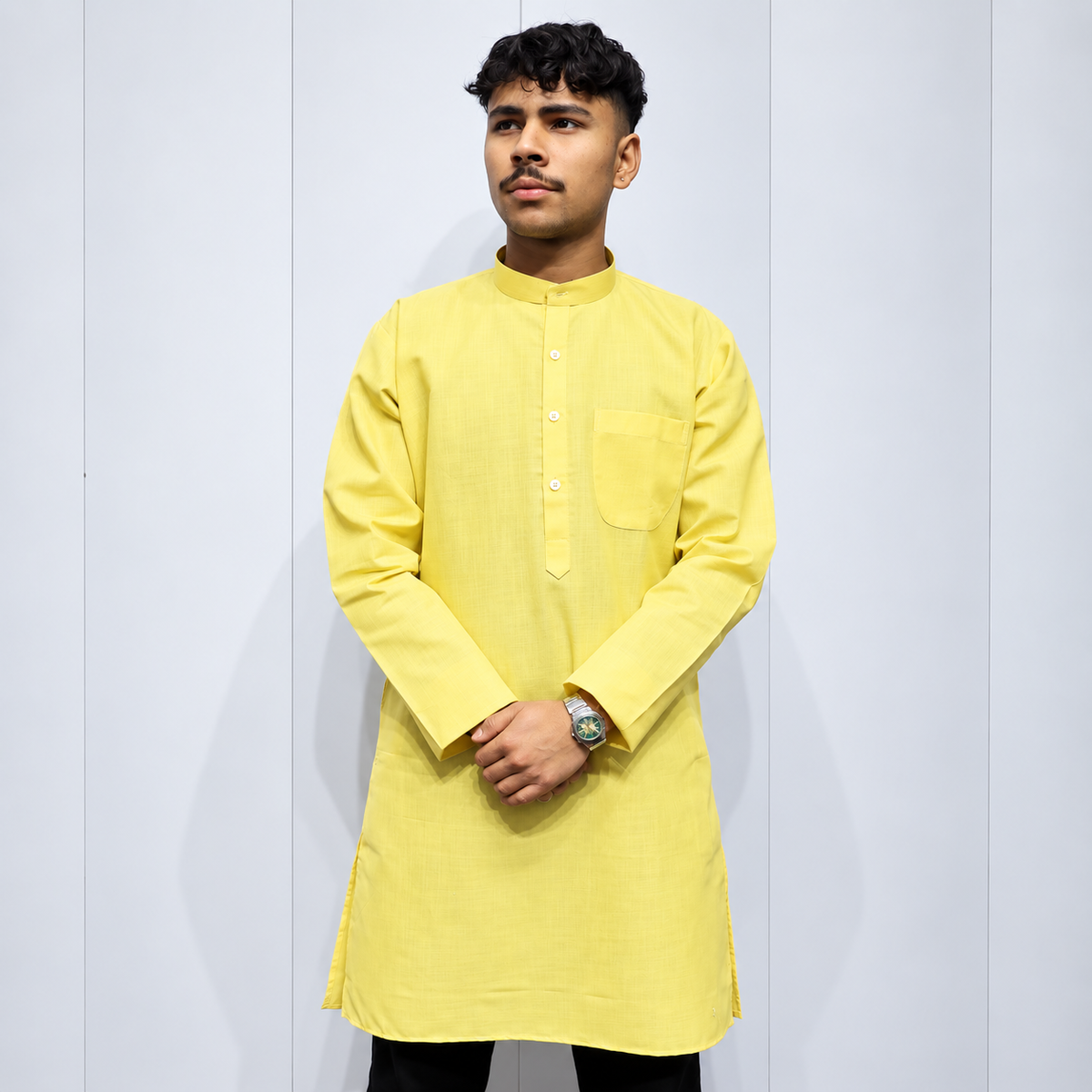 Light yellow Khadi cotton kurta for men
