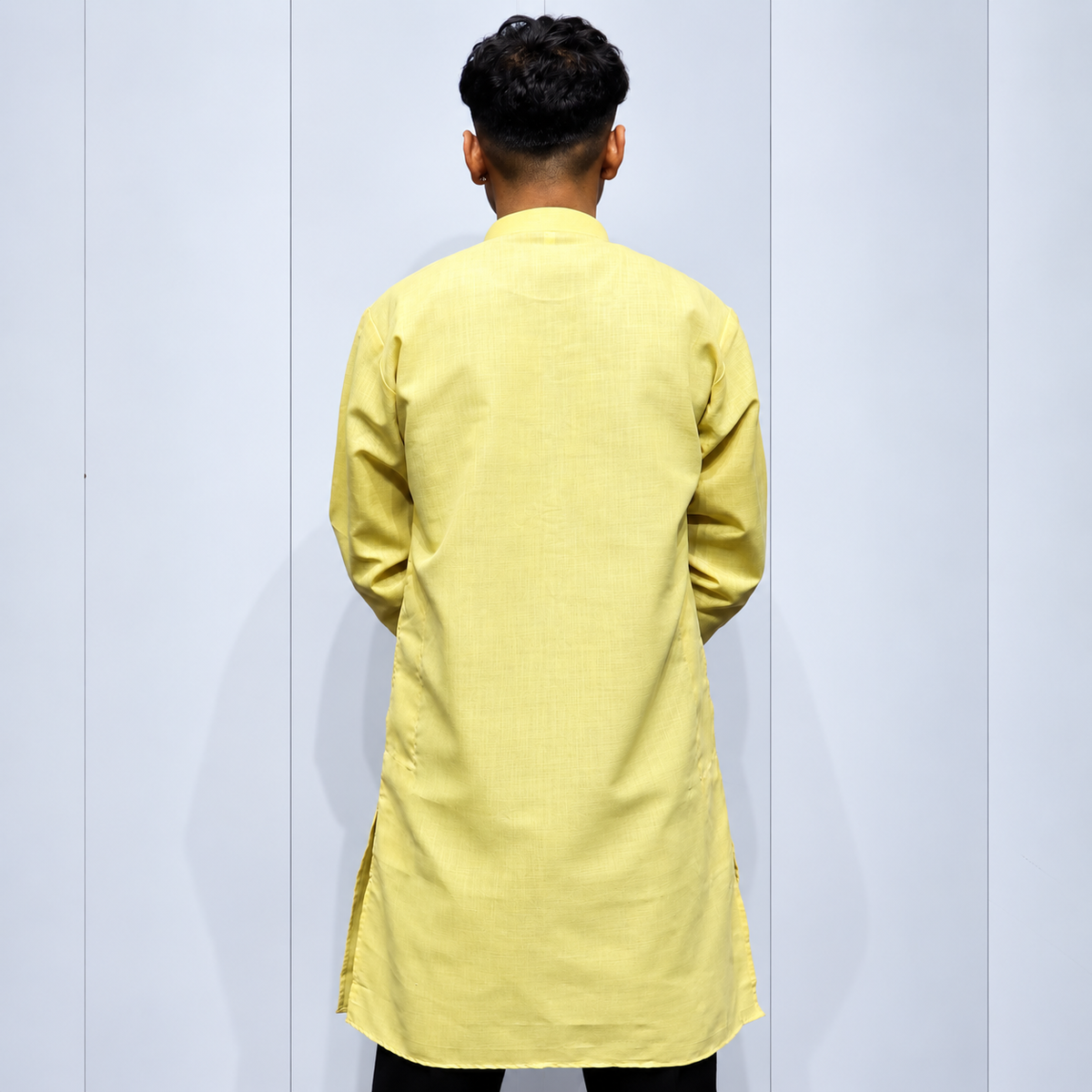 Men’s light yellow cotton kurta back view