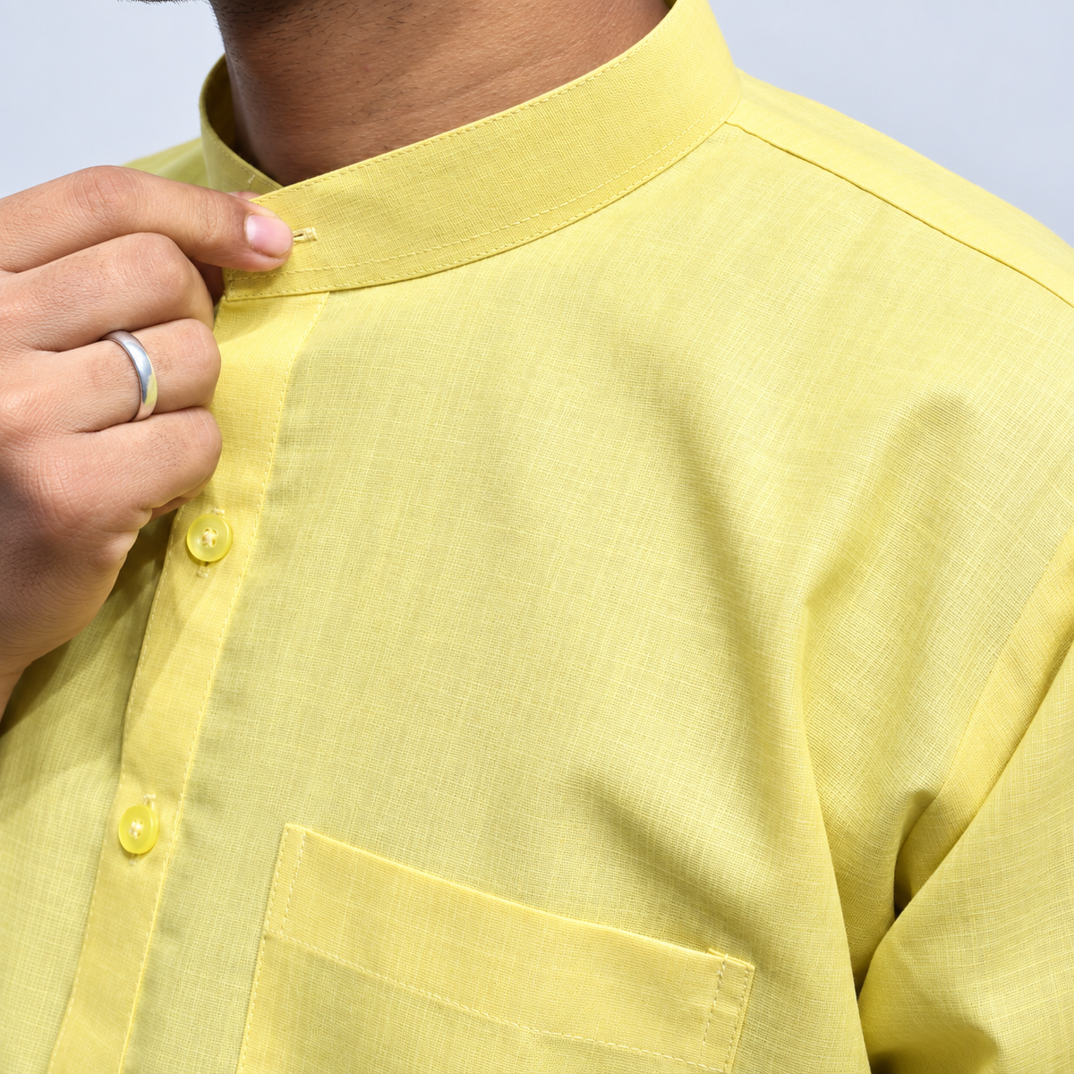 Light yellow Khadi kurta with Mandarin collar