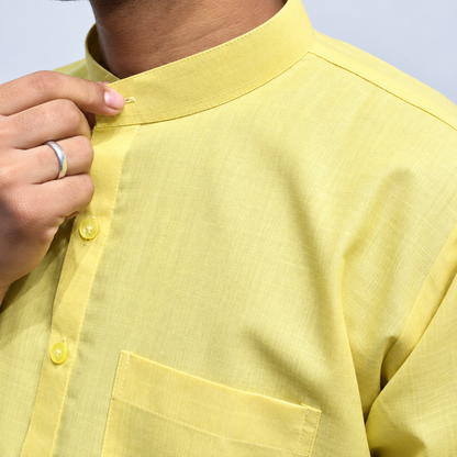 Light yellow Khadi kurta with Mandarin collar