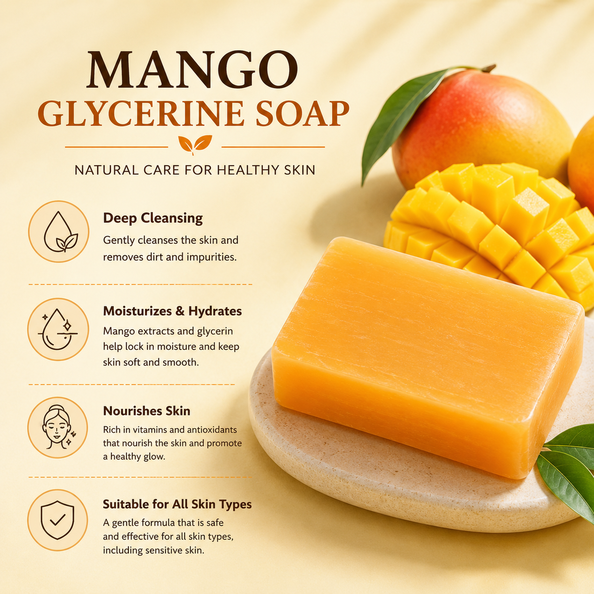 Handmade Mango Glycerine Soap for Soft and Moisturized Skin
