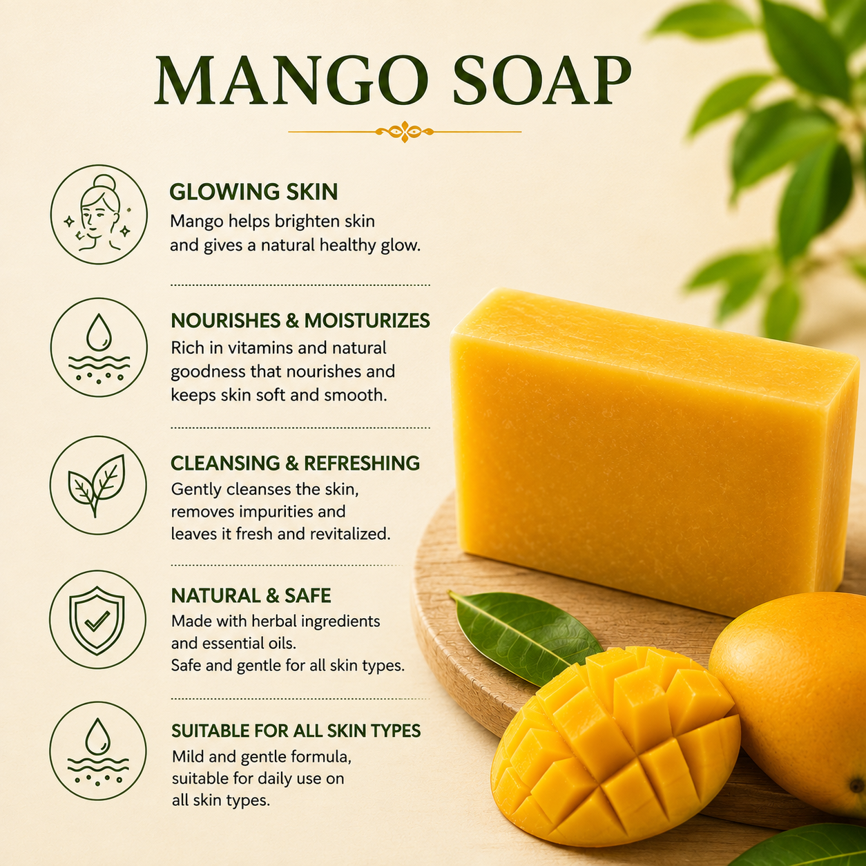 Handmade Mango Soap for Fresh and Soft Skin