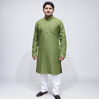 Mehendi Green Linen Men’s Kurta – Full Sleeve Traditional Ethnic Wear with Mandarin Collar