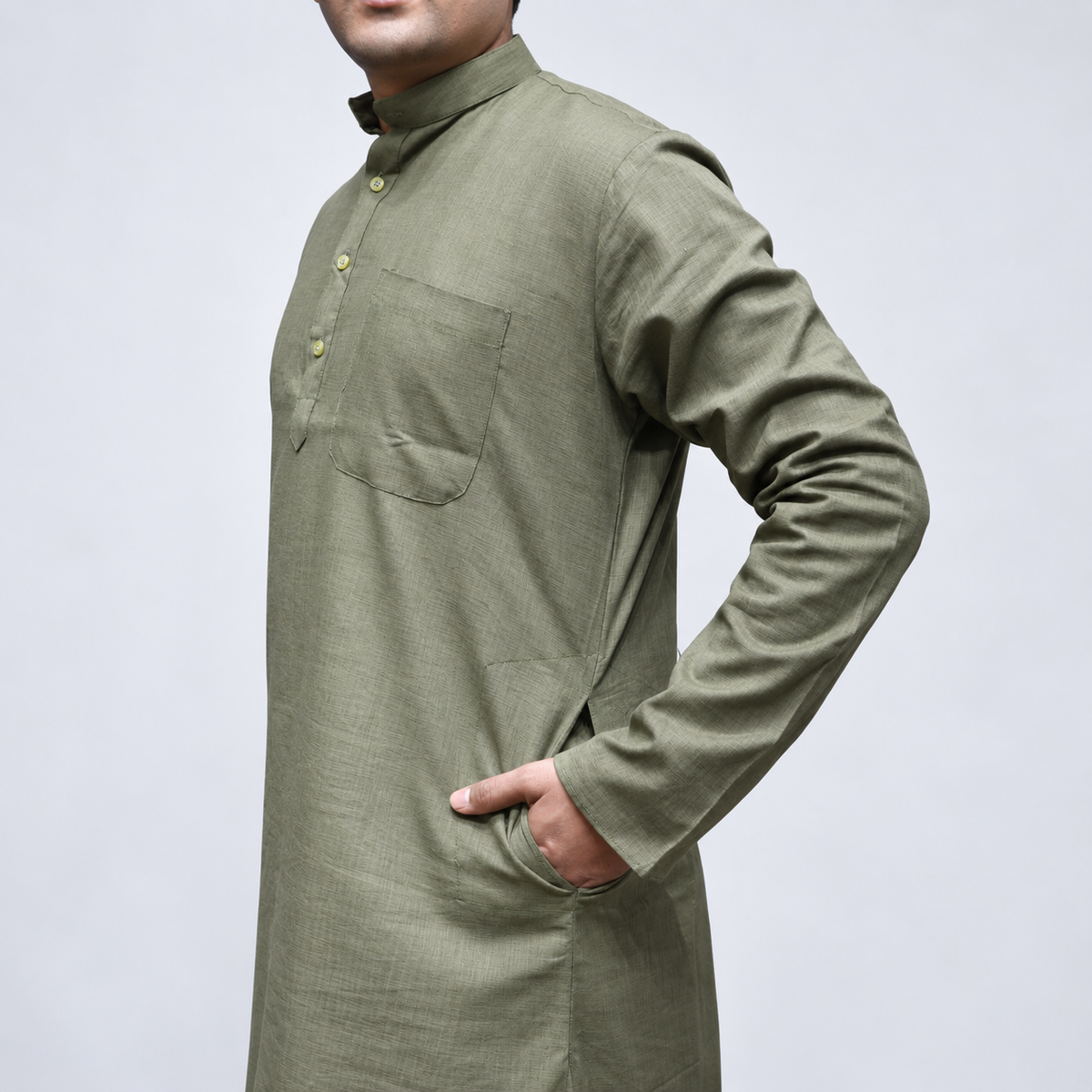 Mehendi Green Linen men’s kurta side view