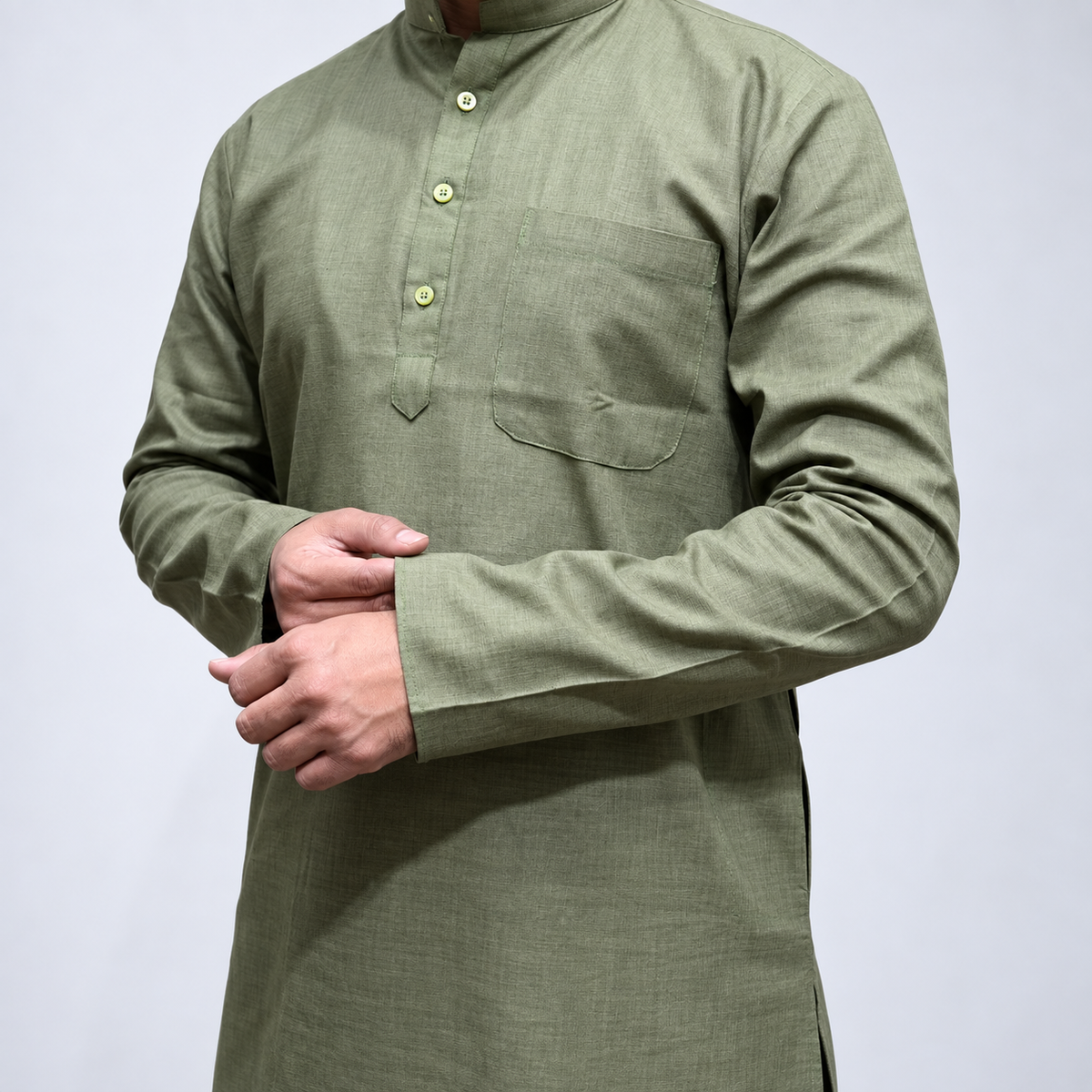 Mehendi Green Linen kurta full sleeve