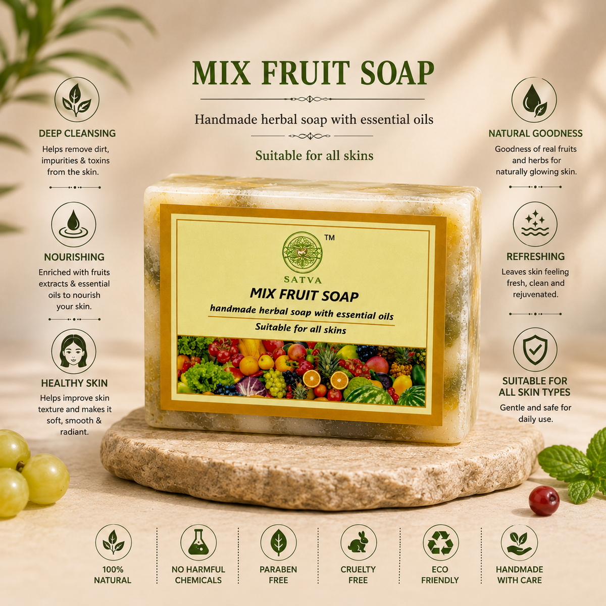 Handmade Mix Fruit Soap for Fresh and Soft Skin