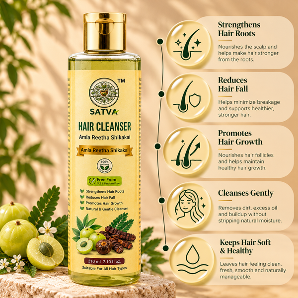 SATVA Amla Reetha Shikakai Hair Cleanser – SLS & Paraben Free, 210ml
