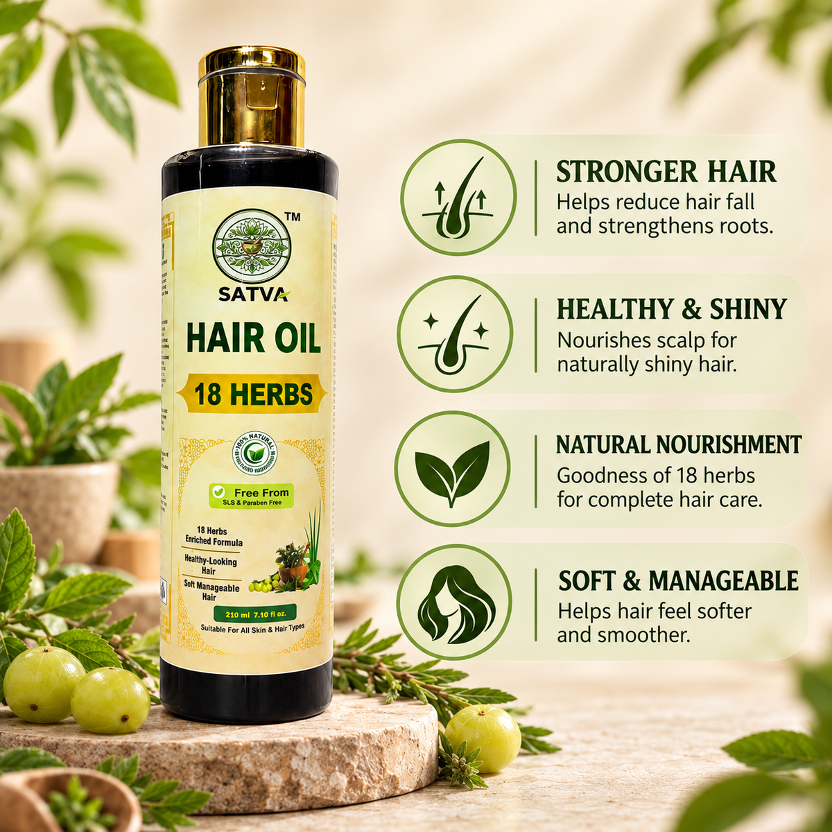 SATVA 18 Herbs Hair Oil Key Features and Benefits