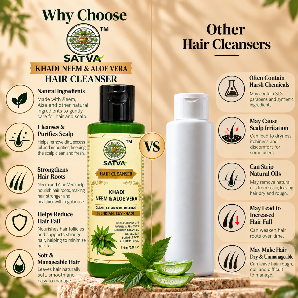 SATVA Khadi Neem & Aloe Vera Hair Cleanser Comparison with Other Hair Cleansers