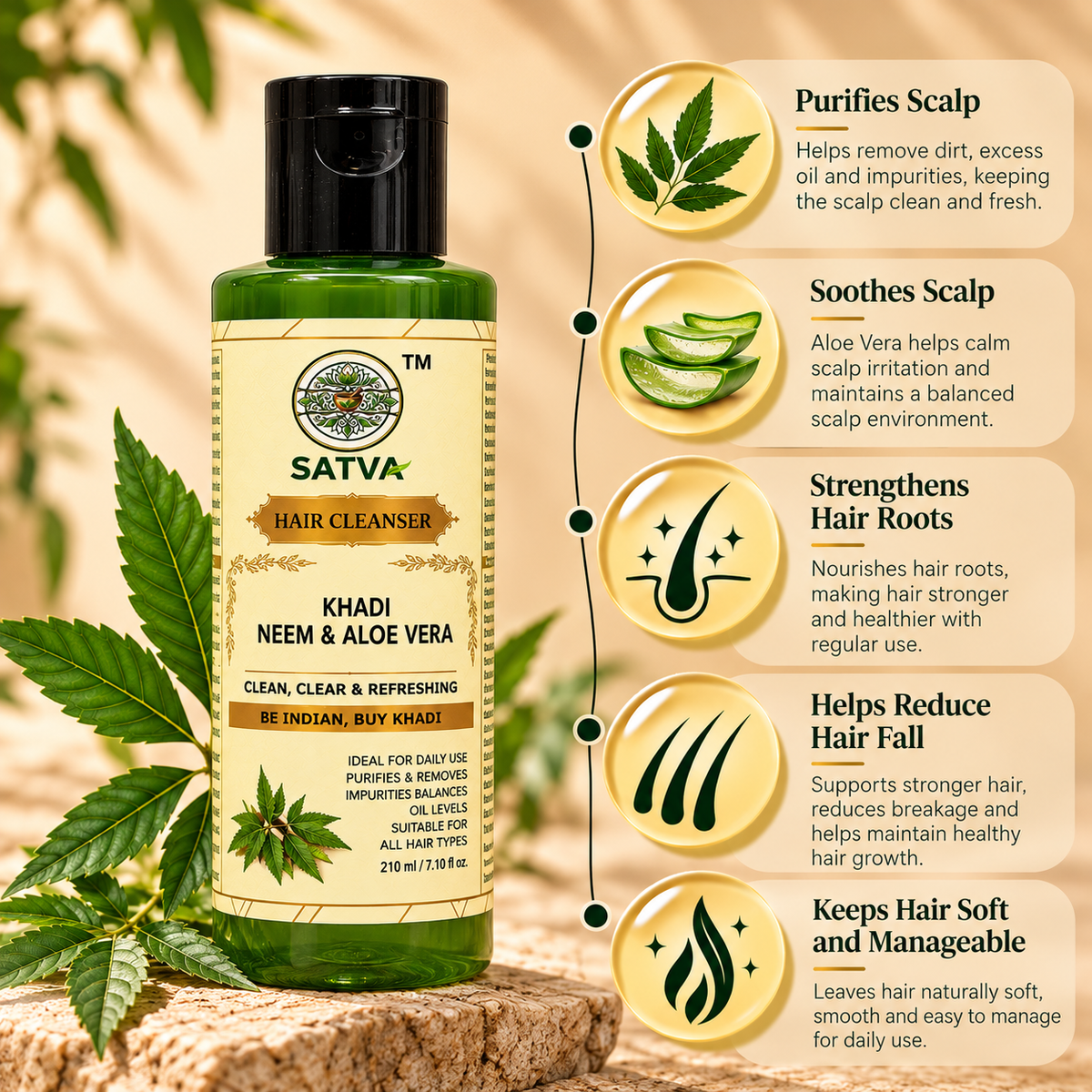 SATVA Khadi Neem & Aloe Vera Hair Cleanser Key Benefits