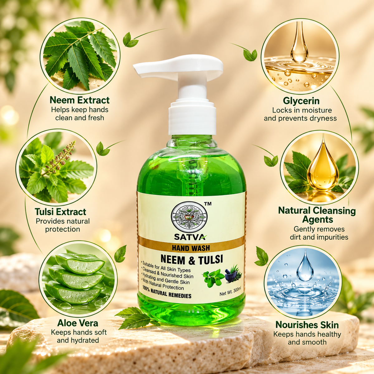 SATVA Neem & Tulsi Hand Wash Suitable for All Skin Types