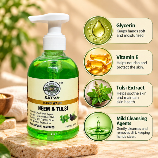 SATVA Neem & Tulsi Hand Wash – Hydrating & Gentle Hand Cleanser, 300ml