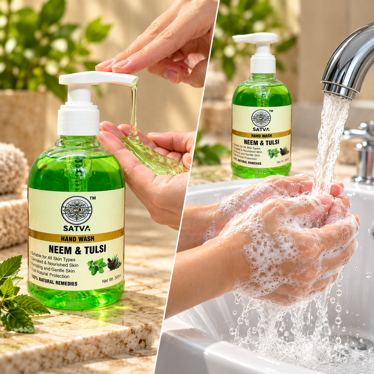 SATVA Neem & Tulsi Liquid Hand Wash for Gentle Everyday Cleansing