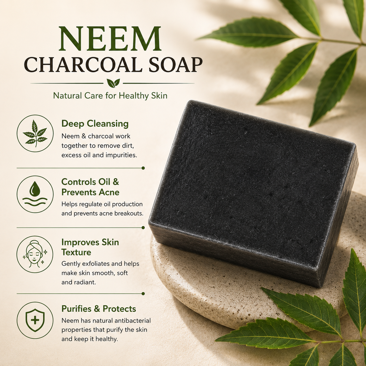 Handmade Neem Charcoal Soap for Fresh and Clean Skin