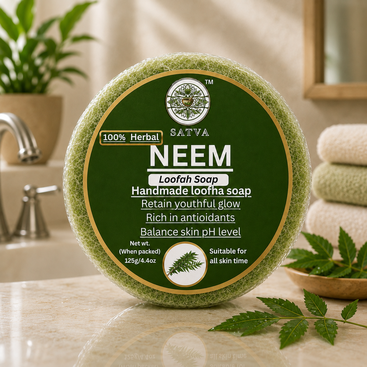 Satva Neem Loofah Soap Handmade Herbal Exfoliating Bath Soap 125g