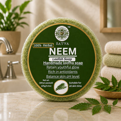 Satva Neem Loofah Soap Handmade Herbal Exfoliating Bath Soap 125g