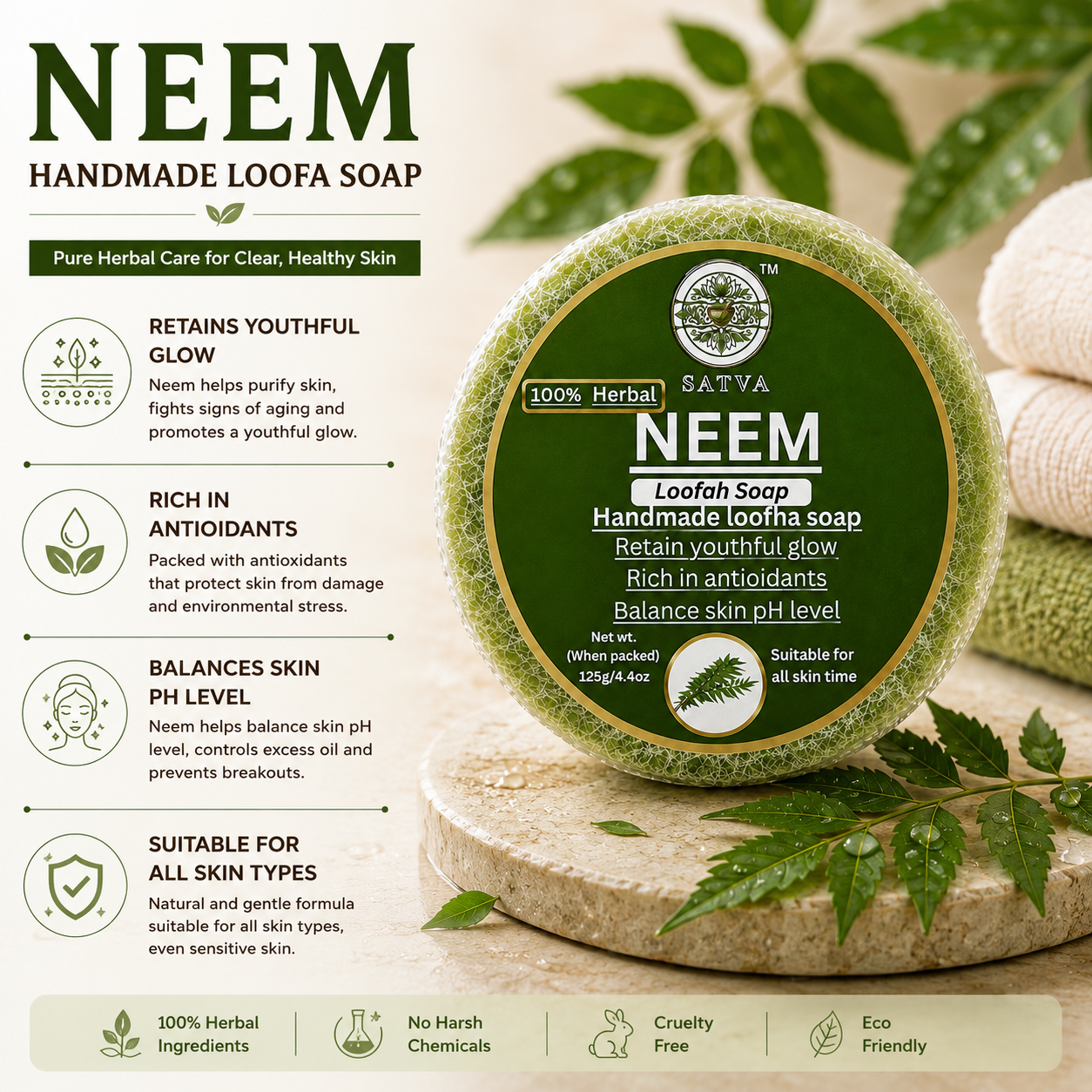 Neem Loofah Soap for Gentle Exfoliation and Body Cleansing