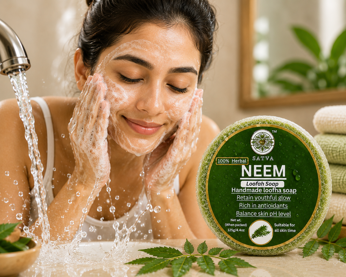 Satva Herbal Neem Loofah Bath Soap Natural Body Care