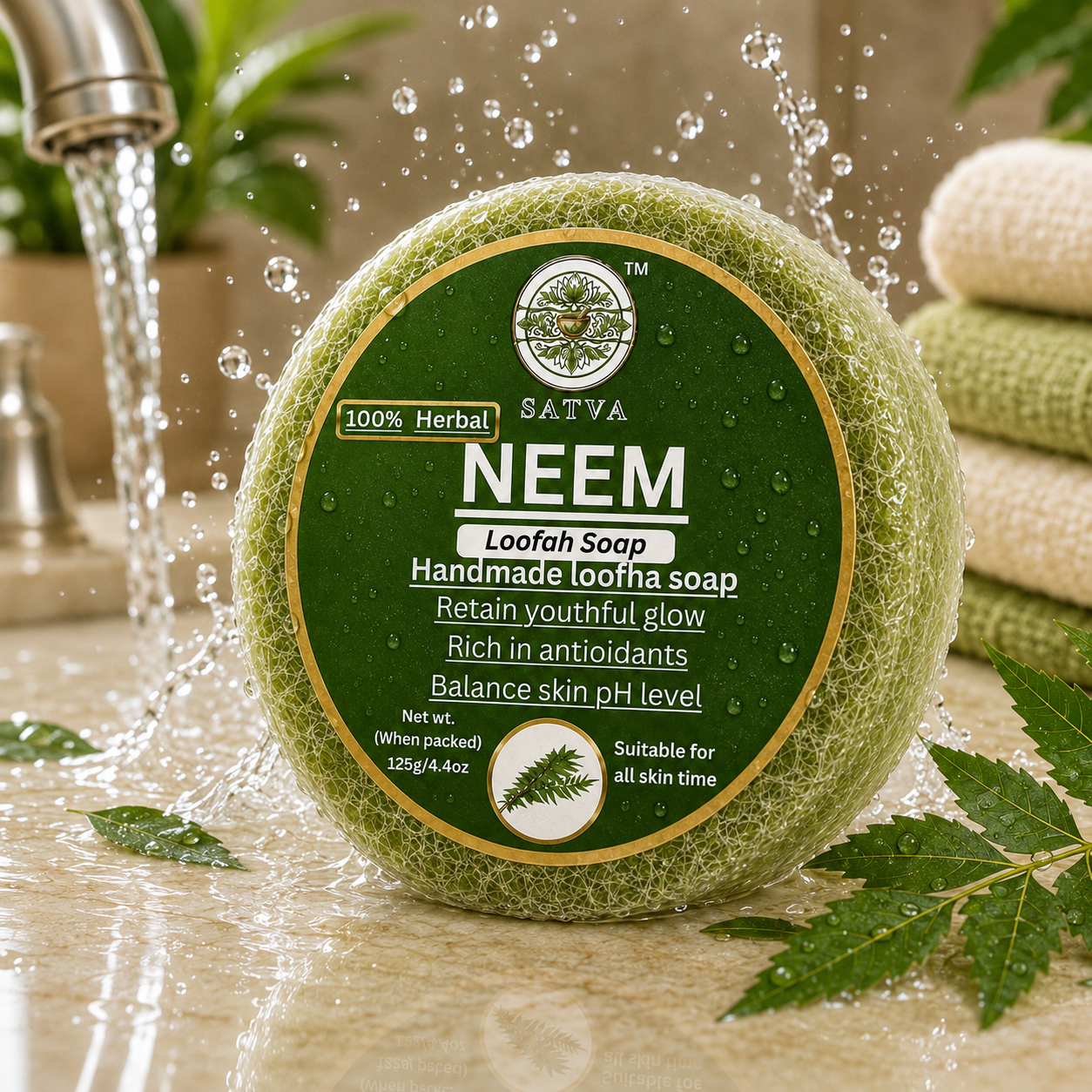 Satva Neem Loofah Soap with Neem and Natural Loofah Fibers