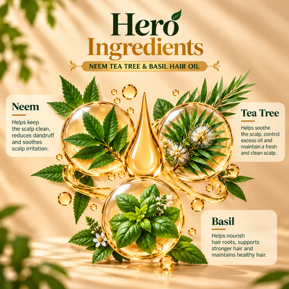 SATVA Neem Tea Tree and Basil Hair Oil for Scalp Nourishment Ingredients