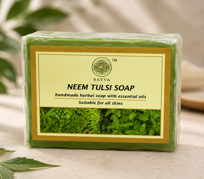 Satva Neem Tulsi Soap | Handmade Herbal Bath Soap with Neem & Tulsi | 125g
