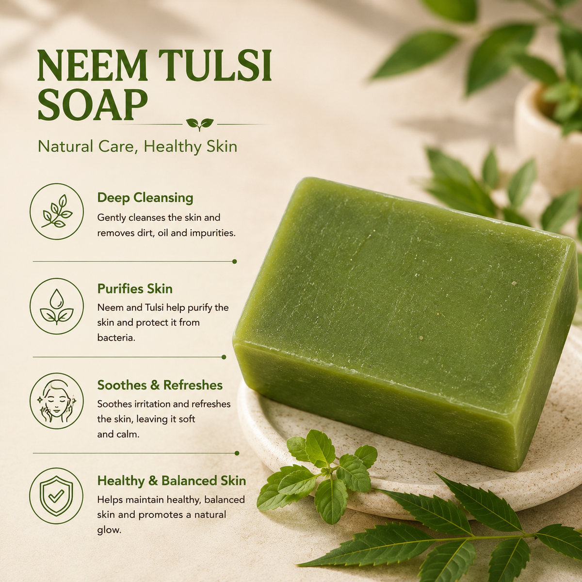 Handmade Neem Tulsi Soap for Fresh and Clean Skin