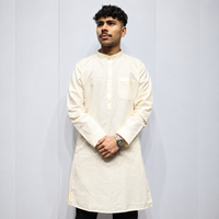 Off White Khadi Cotton Men’s Kurta – Full Sleeve Classic Traditional Ethnic Wear