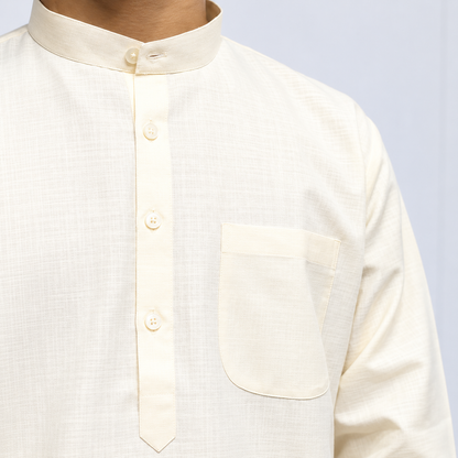 Off white Khadi kurta with Mandarin collar and chest pocket