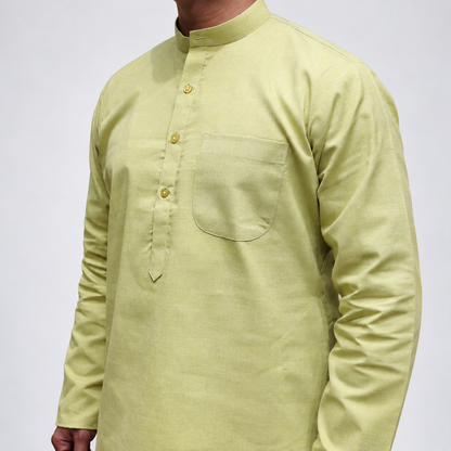 Green Khadi Cotton men’s kurta front button detailing