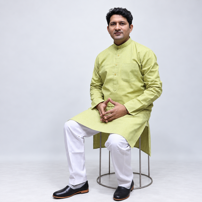 Green Khadi Cotton men’s kurta side view