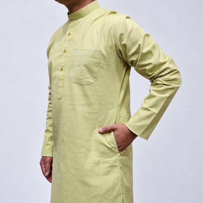 Green Khadi Cotton men’s kurta mandarin collar and chest pocket