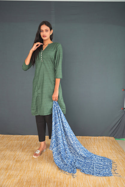 Indigo Blue Khadi Silk Stole – Pure Handwoven Dupatta