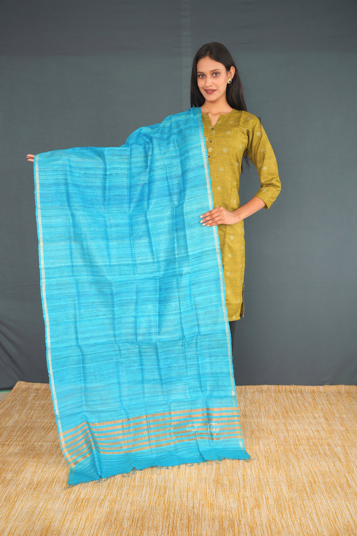 Handwoven True Khadi Silk Stole – Light Aqua Blue | Pure Handloom Dupatta for Women | Sustainable Indian Khadi Silk Wrap(32)