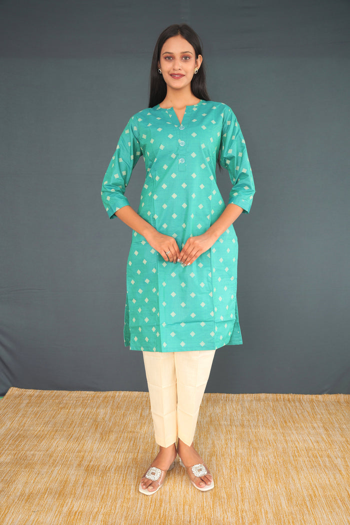 Mint Green Handwoven Khadi Silk Kurti for Women | Elegant Straight Fit Ethnic Wear