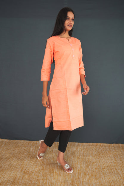 Peach Handwoven Khadi Silk Kurti for Women | Elegant Straight Fit Ethnic Wear | Pure Khadi Silk Fabric
