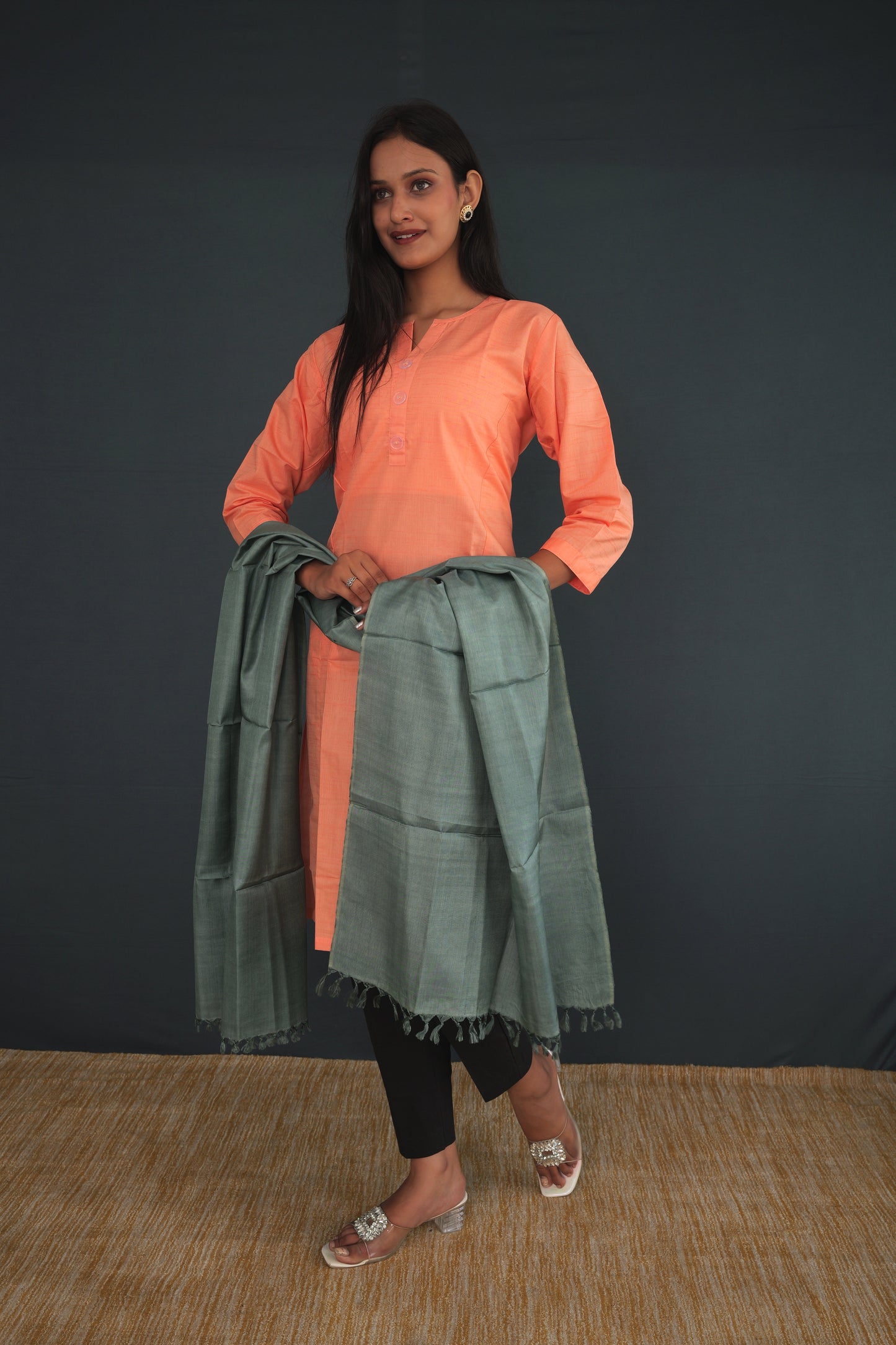 Handwoven True Khadi Silk Stole – Sage Green | Pure Handloom Dupatta for Women