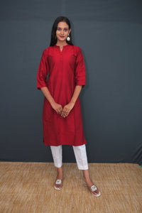 Maroon Handwoven Khadi Raw Silk Kurti for Women| Pure Raw Silk Fabric(12)